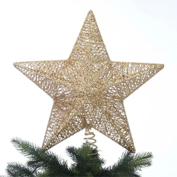 Gold Wrapped Glitter Open Star Light Up Christmas Tree Topper 11" Lit Holiday - Picture 9 of 11